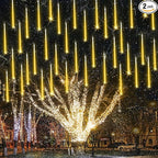 Joomer 2Pack Christmas Lights Outdoor, 11.8 inch 10 Tubes 240 LED Meteor Shower Lights, LED Falling Icicle Cascading Light with Timer Waterproof and Connectable for Christmas Decoration (Warm White)