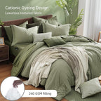 Monbix Queen Comforter Set - 7 Pieces Cationic Dyeing Sage Green Bed in a Bag Queen Bedding Sets with Comforter, Sheets, Pillowcases & Shams, Reversible Bedding Comforters Sets