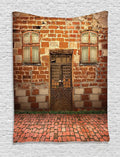 Ambesonne Rustic Tapestry, Antique Exterior with Old Door and Windows Frontage Aged Building Print, Wall Hanging for Bedroom Living Room Dorm, 60" X 80", Cinnamon Brown