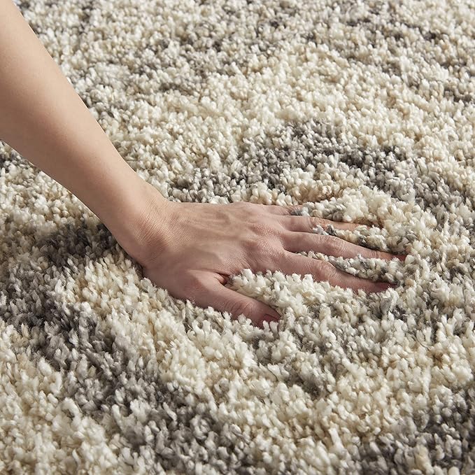 Nourison Home Scandinavian Shag Ivory/Grey 5'3" x 7'9" Area Rug, Easy Clean, Non Shedding, Bed Room, Living Room, Dining Room, Kitchen (5x8)