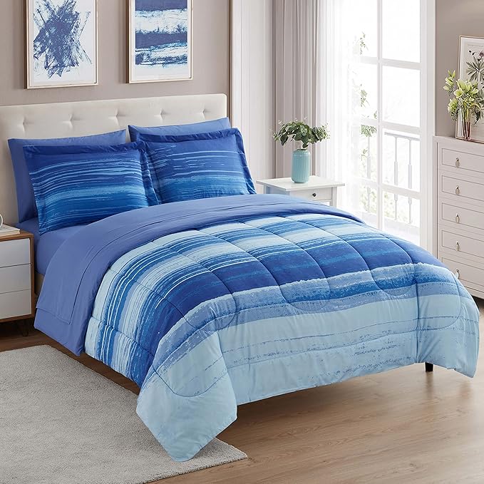 Sweet Home Collection 7 Piece Comforter Set Bag Solid Color All Season Soft Down Alternative Blanket & Luxurious Microfiber Bed Sheets, Siena, Queen