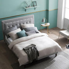 ZINUS Dachelle Upholstered Platform Bed Frame, Mattress Foundation, Wood Slat Support, No Box Spring Needed, Easy Assembly, Grey Sand, King