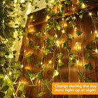 Brizled Solar Vine String Lights, 33ft 100 LED Solar String Lights, 8 Modes Artificial Ivy Leaf Solar Plant Vine Lights, Outdoor Ivy Fairy Lights for Outside Wedding Garden Fence Wall Hanging Decor