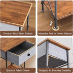 VECELO Nightstand with Drawer, Set of 2, Small Bedside Table with Storage and Adjustable Metal Legs, Wood End Table for Bedroom or Living Room, Perfect for Small Spaces and Modern Décor, Retro Brown