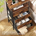 Huuger Night Stand with Charging Station, 4 Drawer Dresser for Bedroom, Bedside Table, 33.9 Inch Tall Nightstand with Open Shelf, End Table, for Closet, Entryway, Bedroom, Rustic Brown