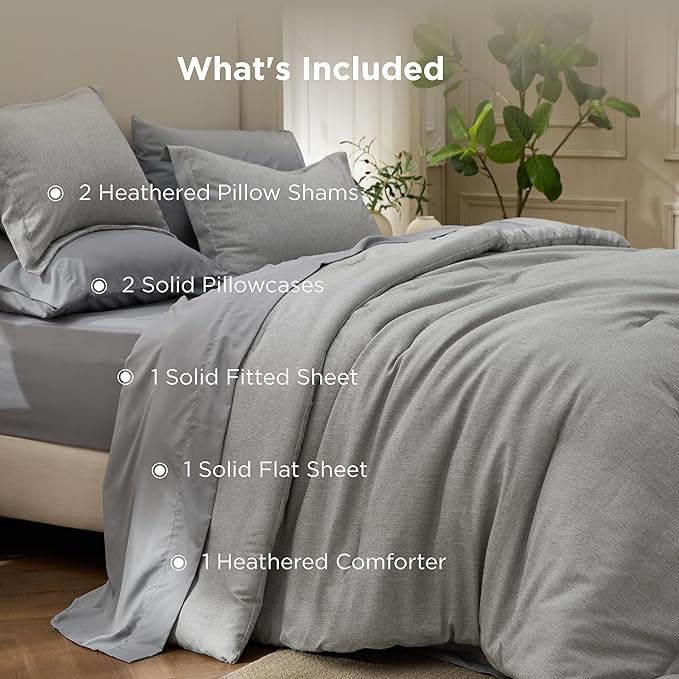 Bedsure Queen Comforter Set Dark Grey - Bed in a Bag Queen Size Bedding 7 Pieces, Cationic Dyed Bed Set, Dark Grey Soft Bedding for All Seasons Comforter with Sheets, Pillowcases & Shams