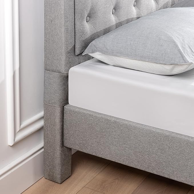 Zinus Kellen Upholstered Scalloped Platform Bed Frame, Mattress Foundation, Wood Slat Support, No Box Spring Needed, Eco Friendly WonderBox (TM), Easy Assembly, Dark Grey, King
