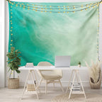 Lunarable Aqua Tapestry King Size, Watercolor Effect Wave Pattern Abstract Underwater Illustration Calming Artwork, Wall Hanging Bedspread Bed Cover Wall Decor, King Size, White Mint
