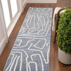 JONATHAN Y Graphic Lines High-Low Runner Rug 2X8 Blue/White, Alcina Modern Scandinavian for Living Room, Bedroom, Kitchen, Easy-Cleaning, High Traffic, Pet-Friendly, Non-Shedding SND102D-28