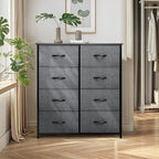 YITAHOME Dresser for Bedroom, Double Dresser with 8 Drawers, Storage Tower with Fabric Bins, Chest of Drawers for Closet & Living Room (Black Wood Grain)
