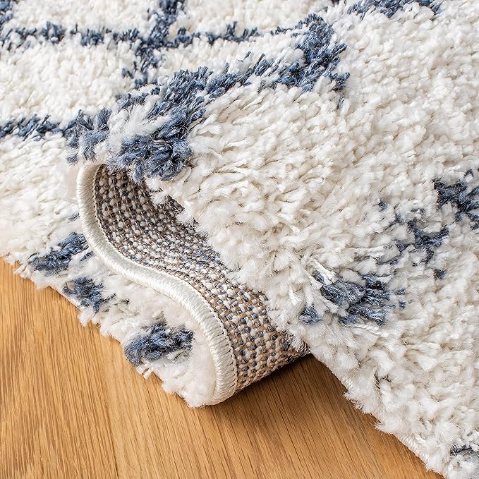 SAFAVIEH Arizona Shag Collection Accent Rug - 3'2" x 5', Ivory & Slate, Moroccan Design, Non-Shedding & Easy Care, 1.6-inch Thick Ideal for High Traffic Areas in Foyer, Living Room, Bedroom (ASG741M)