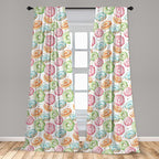 Ambesonne Watercolor Window Curtains, Delicious Donuts Pattern Various Flavors Sprinkles Stars Background, Lightweight Decor 2-Panel Set with Rod Pocket, Pair of - 28" x 63", Pale Fern