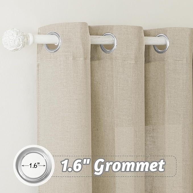 RYB HOME Sheer White Curtains - Natural Linen Semi Sheer Curtains Grommet Privacy Protection for Bedroom Living Room Large Window Decor, 100 x 108 inch Long, Beige