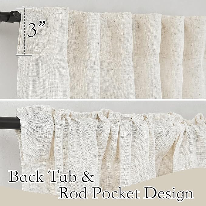 RYB HOME Flax Linen Blend Curtains - Light Filtering Rich Linen Semi Sheer Airy Breathable Window Treatments Soften Sunlight for Farmhouse Living Room Dining Door, W 52 x L 90 inch, 2 Panels