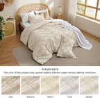 Bedsure Boho Comforter Set Queen - Beige Tufted Queen Size Comforter, 3 Pieces Farmhouse Shabby Chic Embroidery Bed Set, Soft Fluffy Geometric Pattern Bedding for All Seasons