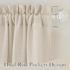 RYB HOME Semi Sheer Curtains 63 inches Long, Half Privacy Linen Textured Living Room Bedroom Curtains, Farmhouse Boho Curtains for Kitchen, Beige, W 52 x L 63 inch Long, 1 Pair