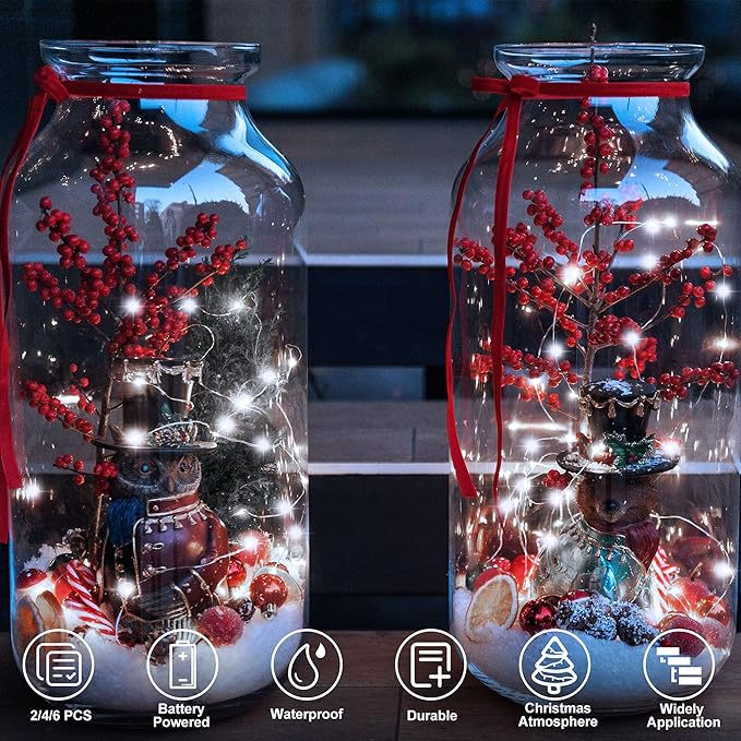 Christmas Fairy Lights Battery Operated 4 Pack 16.4Ft 50 LEDs Silver Copper Wire Twinkle Lights with 2 Lighting Modes for Bedroom Indoor Outdoor WeddingYard Decoration (Cool White)