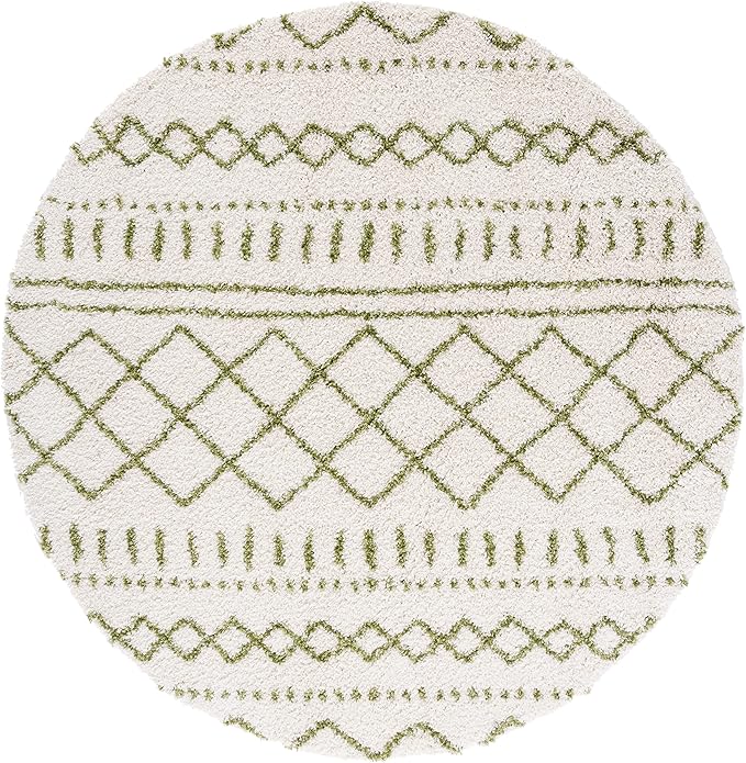 SAFAVIEH Arizona Shag Collection Area Rug - 3'2" Round, Ivory & Green, Moroccan Design, Non-Shedding & Easy Care, 1.6-inch Thick, Ideal for The Living Room, Dining, Bedroom (ASG741Y)