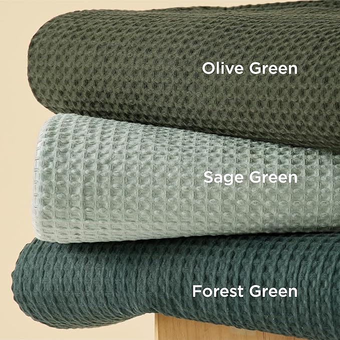 Bedsure Cotton Duvet Cover Queen - 100% Cotton Waffle Weave Forest Green Duvet Cover Queen Size, GentleSoft™ and Breathable Bedding Set for All Season, 3 Pieces, 90"x90"