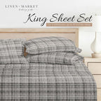 Linen Market 4 Piece King Sheet Set - Breathable, Double-Brushed Patterned Cooling Sheets – Oeko-TEX Certified Ultra Soft & Wrinkle-Free 16" Deep-Pocket King Sheets - Easy Care Polka Dot Gray
