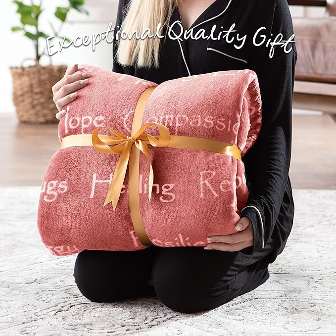 Chanasya Healing Warm Hugs Gift Throw Blanket - Sympathy Gift Breast Cancer Chemo Survivor Get Well Caring Gifts - Comfort Pink Gift Blanket for Love Support Women Grandma Friend - Rosetan