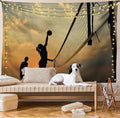 Lunarable Volleyball Tapestry, Beach Sports at Sunset Open Sky Net and Ball Activity Excitement Fun and Games, Wide Wall Hanging for Bedroom Living Room Dorm, 60" X 40", Black