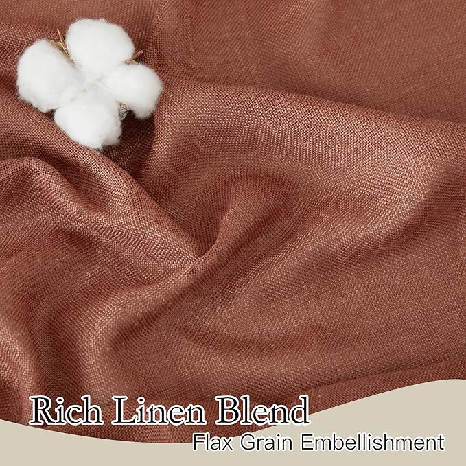 RYB HOME Flax Linen Blend Curtains 90 inches Long for Living Room Bedroom, Light Filtering Semi Translucent Window Treatments for Home Office, W 52 x L 102 inches, Terracotta, 2 Panels