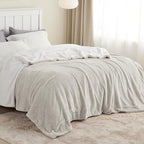 Bedsure GentleSoft Sherpa Fleece Blankets Queen Size for Bed - Thick and Warm, Soft Fuzzy Plush Queen Blanket for Winter, Linen, 90x90 Inches