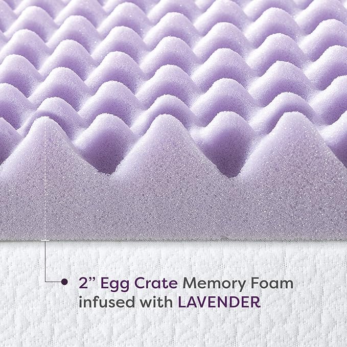 Best Price Mattress 2 Inch Egg Crate Memory Foam Mattress Topper with Soothing Lavender Infusion, CertiPUR-US Certified, Dorm Essentials, Queen