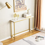 loglus Console Table for Entryway, Faux Marble MDF Sofa Table with Golden Frame (Single Layer, White Marble)