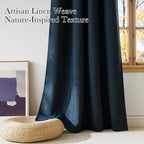 NICETOWN Short Faux Linen Navy Blue Blackout Curtains 63 inches Long for Kitchen - Privacy Panels for Living Room Bedroom, Modern Farmhouse Style Easy Care Grommet Top, 2 Panels, W42 by L63