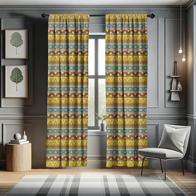 Ambesonne Aztec Curtains, Traditional Classic Tribal Style Folk Motif Sun Mexican Culture Image, Window Treatments 2 Panel Set for Living Room Bedroom, Pair of - 28" x 95", Yellow Orange