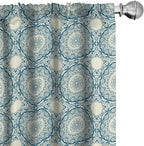 Ambesonne Circle Pattern Window Curtains, Wavy Bold Strokes Style Ornate Mandala Like Symmetrical Motif, Lightweight Decor 2-Panel Set with Rod Pocket, Pair of - 28" x 95", Petrol Blue Cream