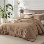 Bedsure Queen Comforter Set - Brown Soft Bedding for All Seasons, Cationic Dyed Bed Set, 3 Pieces, 1 Queen Size Comforter (90"x90") and 2 Pillow Shams (20"x26"+2")