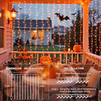 JMEXSUSS 300LED Orange Halloween Lights with Remote, 9.8x9.8ft Halloween Curtain Light, 8 Modes Orange Hanging String Lights Plug in for Fall Bedroom Thanksgiving Window Party Indoor Outdoor Decor