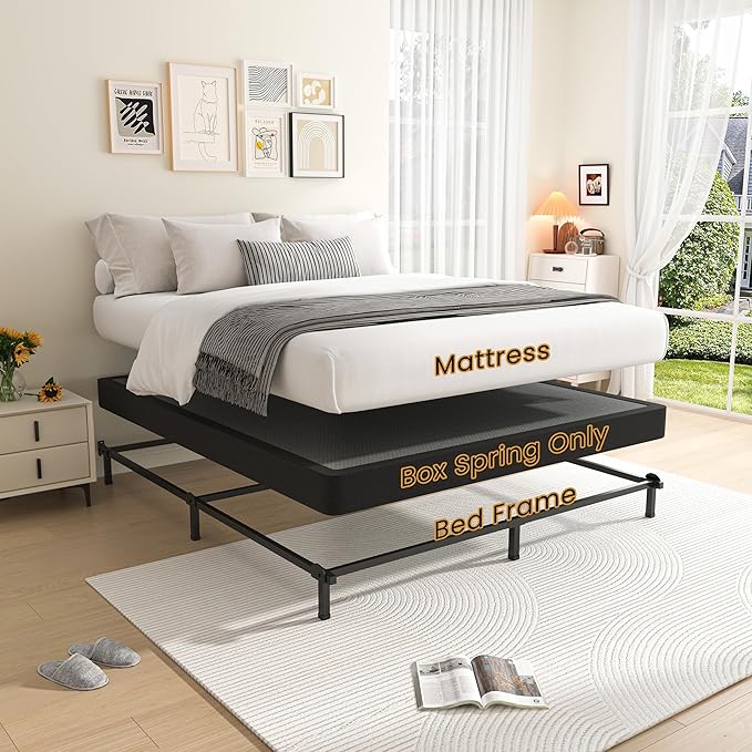 MAF 5 Inch King Box Spring, Low Profile Box Spring King Siz 3500 lbs Black Heavy Duty Metal Mattress Foundation with BoxSpring Cover, No Squeaky, Easy Assembly