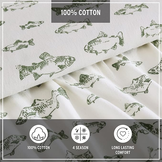 Eddie Bauer - Twin Sheets, Cotton Flannel Bedding Set, Brushed For Extra Softness, Cozy Home Decor (School of Fish, Twin)
