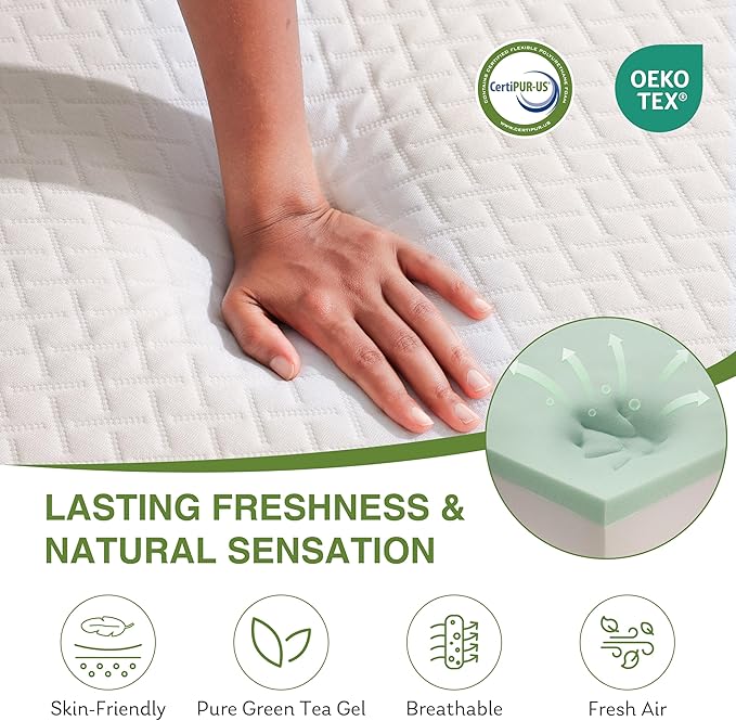 EGOHOME Twin XL Memory Foam Mattress, 12 Inch Bed Mattress in a Box with Cooling Green Tea Gel, Relieve Pressure with Medium Support, CertiPUR-US Certified, 80''L x 38''W, White