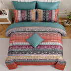 Boho King Size Comforter Set 8 Pieces, Orange and Green Bohemian Striped Bed in a Bag, Paisley Soft Microfiber Bedding Comforter Set