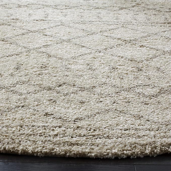 SAFAVIEH Arizona Shag Collection 11' Round Ivory/Beige ASG741A Moroccan Non-Shedding 1.6-inch Thick Area Rug