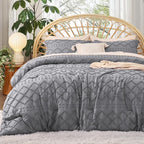 Bedsure Twin Comforter Set - Grey Comforter, Boho Tufted Shabby Chic Bedding for Kids, 2 Pieces Vintage Farmhouse Bed Set for All Seasons, Fluffy Soft Bedding with 1 Pillow Sham