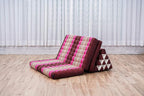 Leewadee 3-Fold Mat XXL with Triangle Cushion – Firm TV Pillow, Foldable Mattress with Cushion Made of Kapok, 67 x 31 inches, Auburn Pink