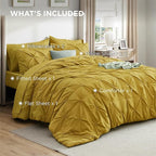 Bedsure Full Comforter Set Mustard Yellow - Bed in a Bag Full Size Bedding Set 7 Pieces, GentleSoft™ Pintuck Bed Set Gift for Family, Pinch Pleat All Season Comforter with Sheets, Pillowcases & Shams