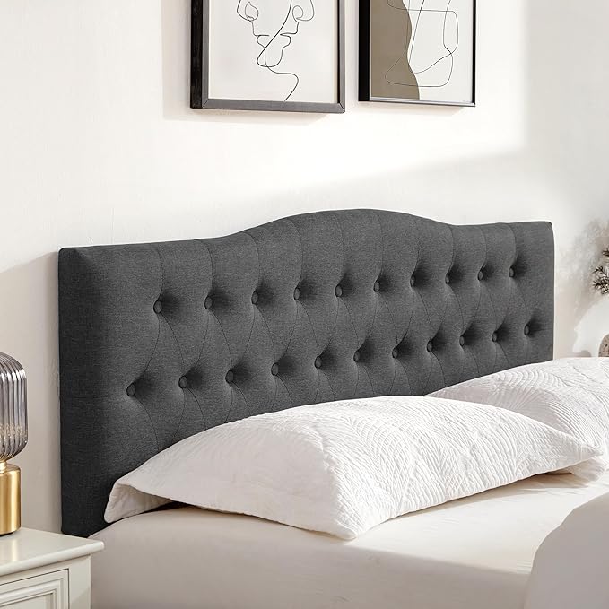 Tufted Upholstered Headboard California King, Sturdy and Durable Solid Wood Bed headboard, Fabric Headboard Adjustable Height from 37” to 51”, Button Diamond Design Head Board, Black