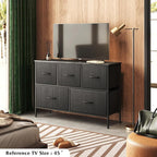WLIVE Dresser for Bedroom with 5 Drawers, Long Fabric Dresser, Chest of Drawers, Storage Drawer Unit with Fabric Bins for Closet, Living Room, Hallway, Charcoal Black, Size L