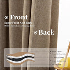 100% Blackout Brown Linen Curtains 90 Inches Long for Bedroom, Hook Belt Back Tab Farmhouse Tan Curtains Light Blocking Noise Reducing for Living Room Office, Rustic Privacy Draperies(52x90, 2 PCs）