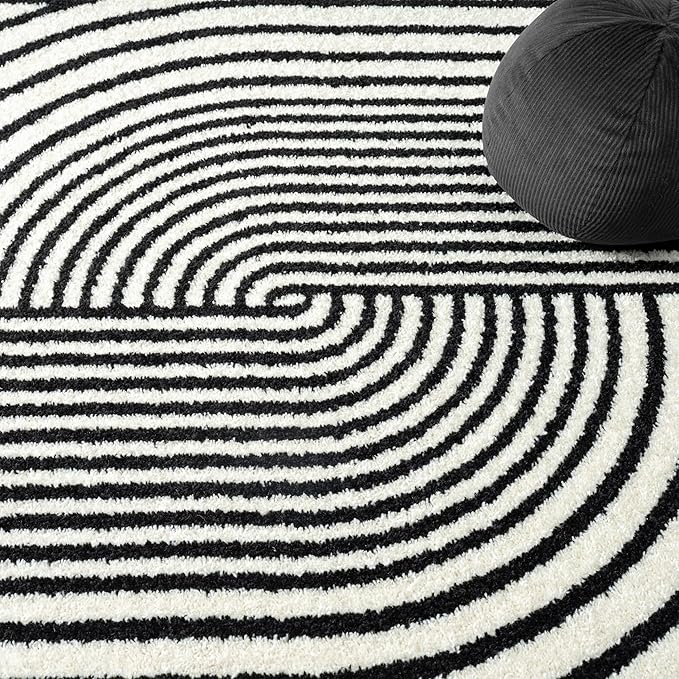 Abani Nuevo Collection Area Rug - Mid-Century Black & Ivory Arch Knot Design - 5' x 8' - for Living Room, Bedroom & Office