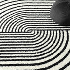 Abani Nuevo Collection Area Rug - Mid-Century Black and White Arch Knot Design - 6' Round - for Living Room, Bedroom & Office