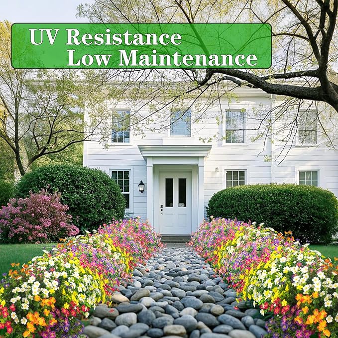 Outdoor Artificial Flowers UV Resistant & Fade Proof, 12 Pack Realistic Fake Flowers for Garden, Patio, Lawn Decor - Weatherproof Plastic Plants (White)