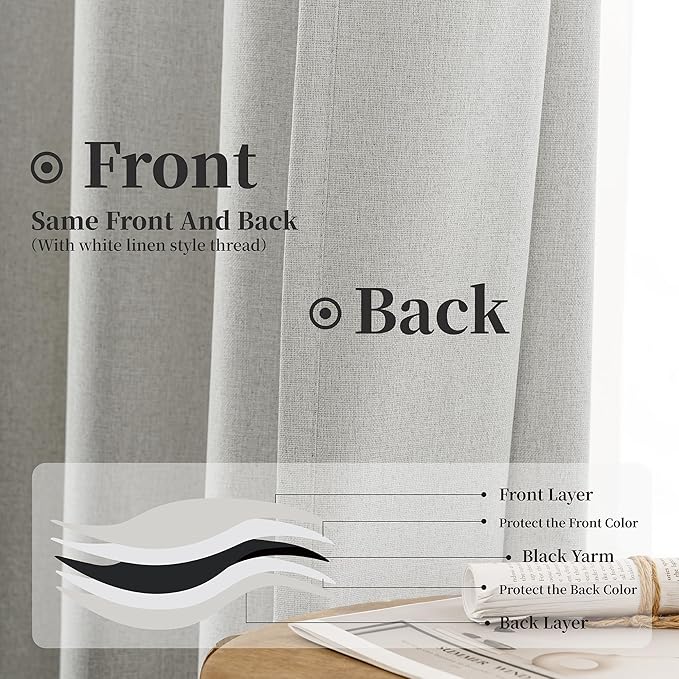 Light Grey 102 Inch Blackout Curtains, Extra Long Natural Linen Fabric for Living Room & Nursery, Thermal Insulated Noise Reducing Drapes 2 Panels, Back Tab/Rod Pocket/Pleated, 52x102 Inch